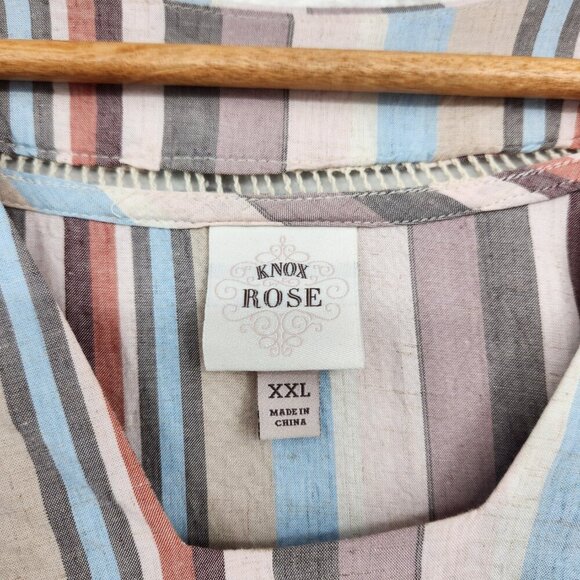 Knox Rose Rayon Linen Blend Boho Squared Neck Striped Summer Dress Sz XXL Flowy - Picture 6 of 13